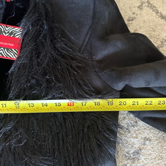 Simon Chang Black Faux Fur Coat Rhinestone Glove Embellishment Faux Fur Size 10 - Picture 9 of 11